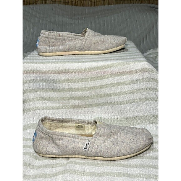 Toms 6 wool FLANNEL slip on gray flats faux FUR classic Alpargatas shoes - Picture 7 of 12